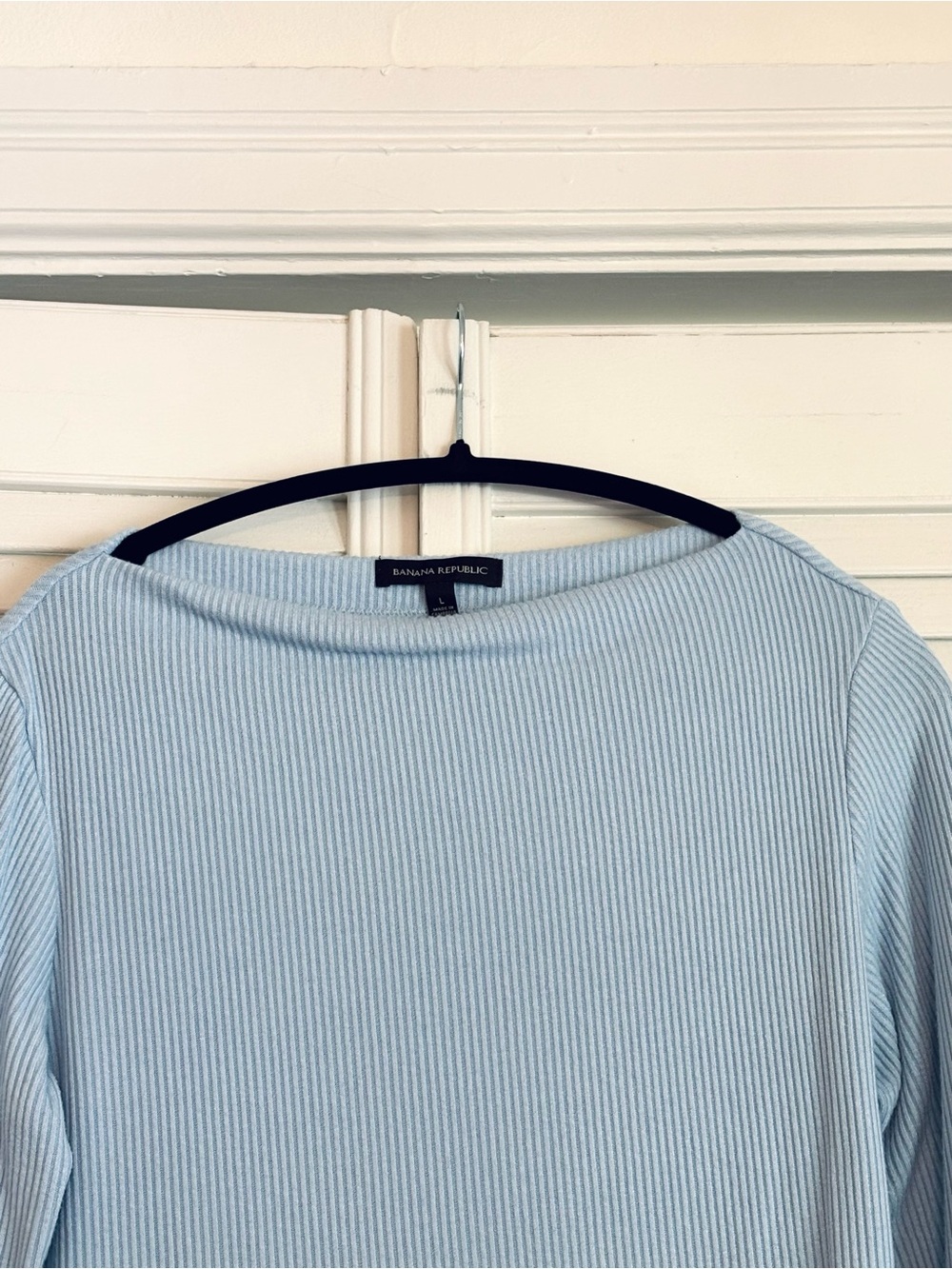 Banana Republic Light Blue Ribbed Boatneck Long Sleeve Top Sweater Large - Picture 4 of 8